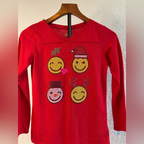 Justice Red Long Sleeve Tee with Festive Emoji Design - Picture 1 of 6